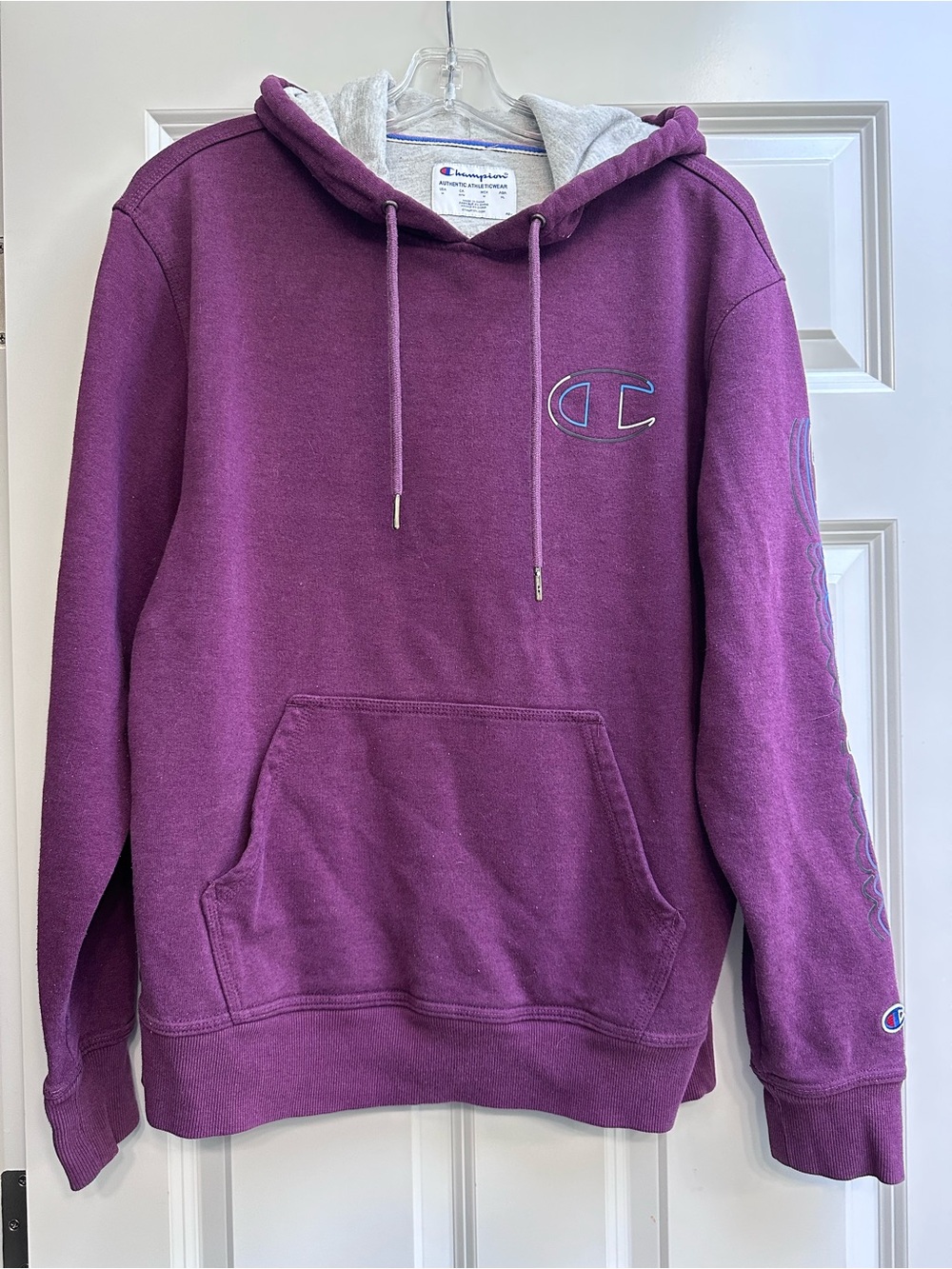 EUC Champion Men's Med Purple Hoodie with Gray Lined Hood
